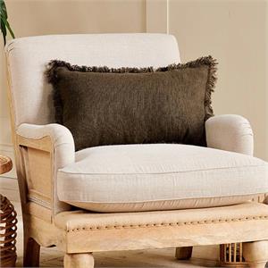 Nkuku Feo Linen Cushion Cover Charcoal Long